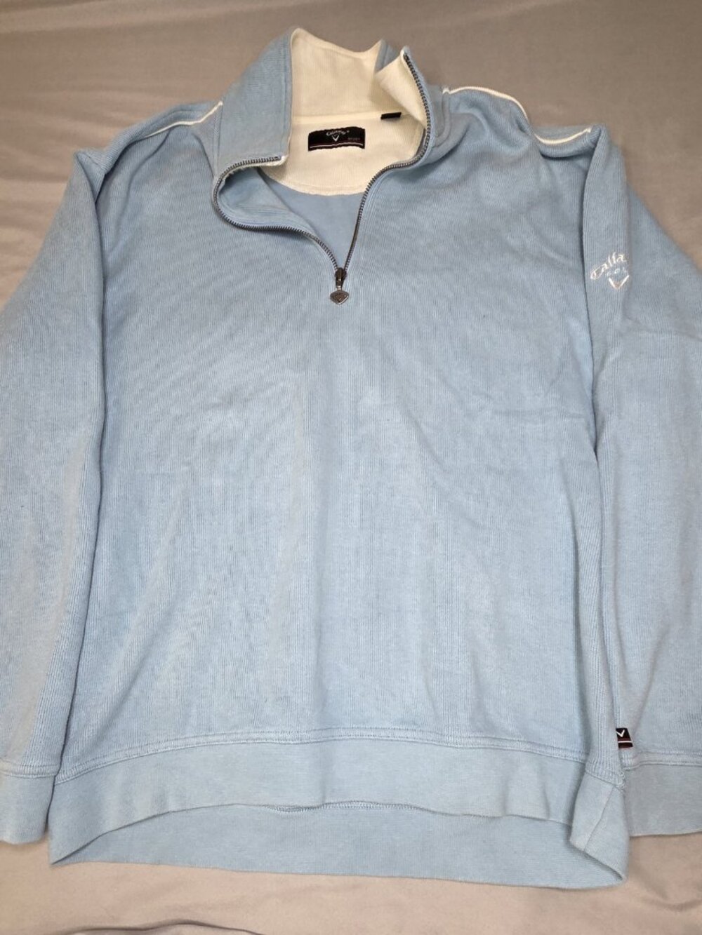 Callaway Golf Quarter Zip Pullover Carolina Blue Rib Knit Long Sleeve Mens L